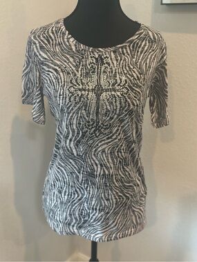 Y2K Burnout Style Striped Shirt with Rhinestones (M)